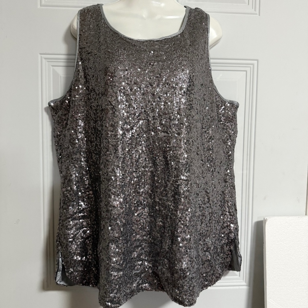 IN'VOLAND Sequins Sleeveless Top SZ 20W‎ Lined Disco Party New Years Glam